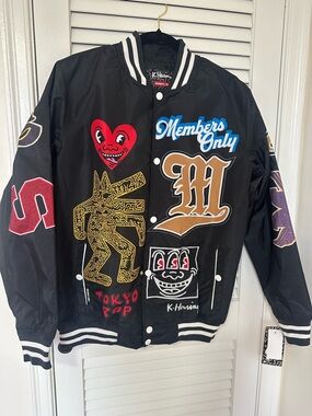 New Rare Members Only x Keith Haring Bomber Jacket, Small, Andy Mouse, Tokyo Pop